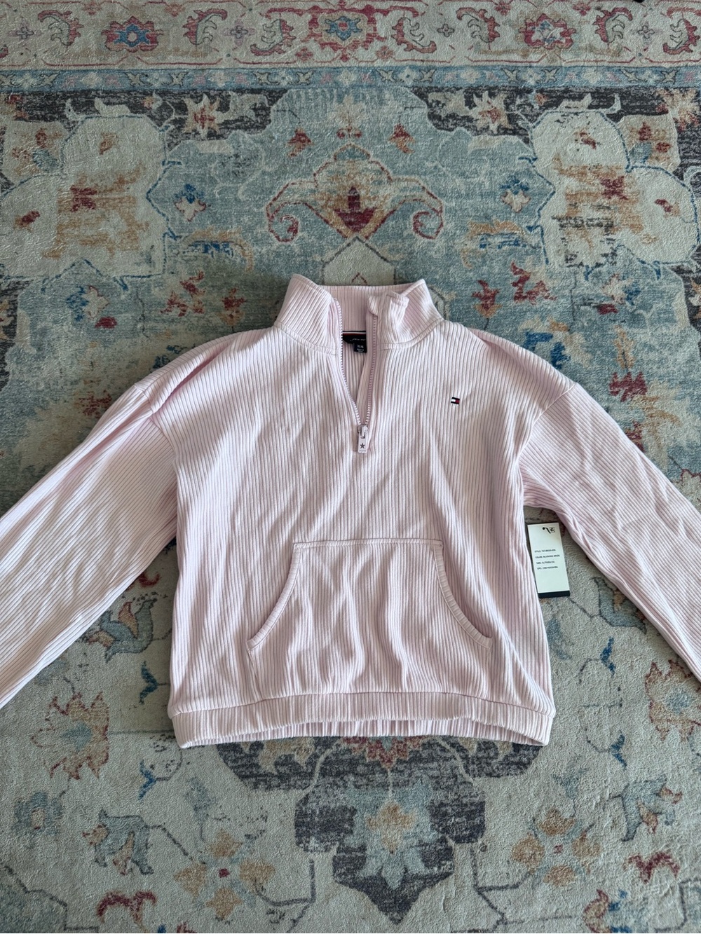 Tommy Hilfiger Light Pink Ribbed Quarter-Zip Pullover